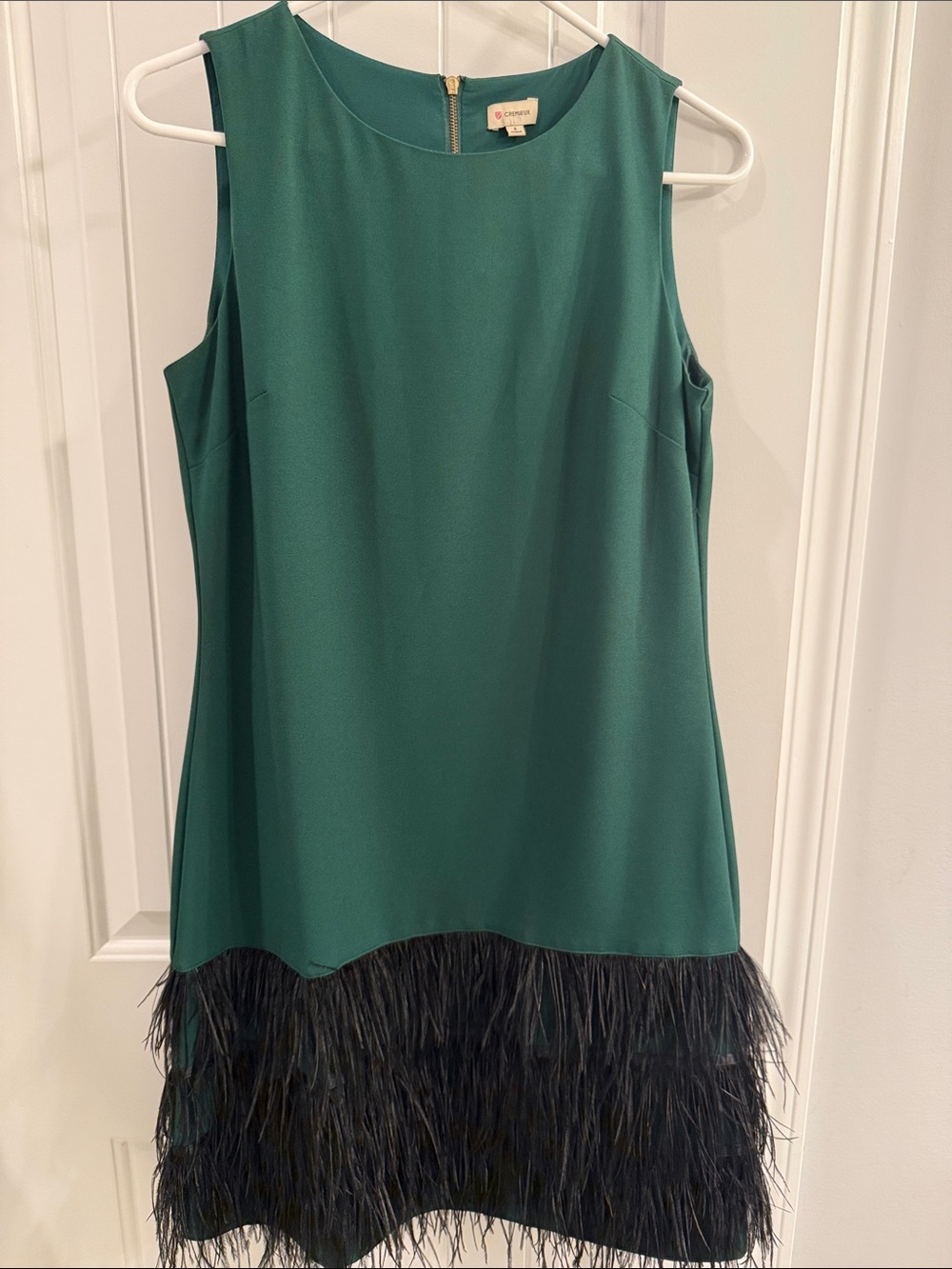 Daniel Cremieux Teal Shift Dress with Black Feather Hem